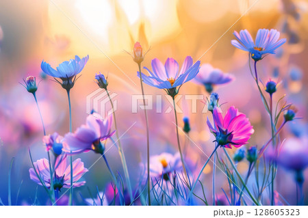 Spring flowers on sunlight flare on the background . generative ai 128605323
