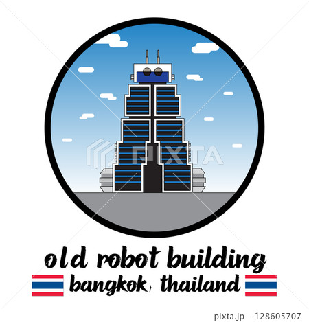 Circle Icon OLD Robot Building. Vector illustration 128605707