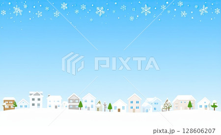 《AI画像》雪が降り積もる街並み 128606207