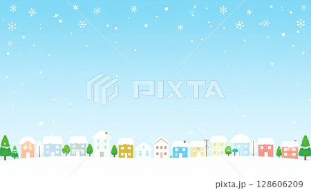 《AI画像》雪が降り積もる街並み 128606209