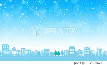 《AI画像》雪が降り積もる街並み 128606216