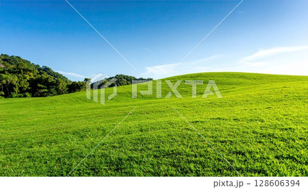 《AI画像》真っ青な空と美しい新緑の丘 《AI画像》真っ青な空と美しい新緑の丘 128606394