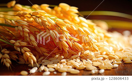 《AI画像》収穫した稲穂 128606433