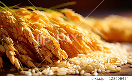 《AI画像》収穫した稲穂 128606434