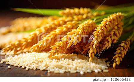 《AI画像》収穫した稲穂 128606438