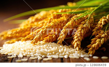 《AI画像》収穫した稲穂 128606439