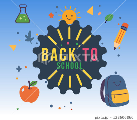 fun back to school gear shape with kids icons and colorful layout fun back to school gear shape with kids icons and colorful layout 128606866