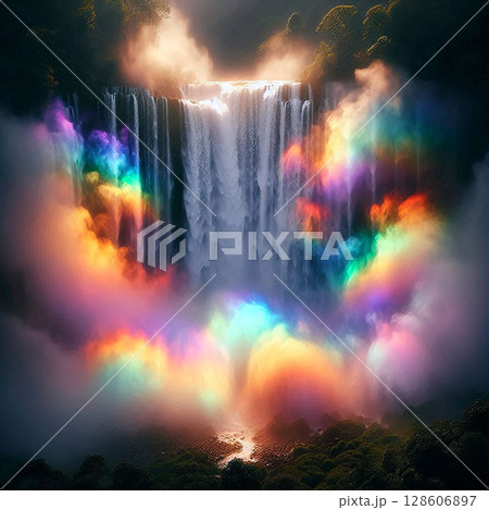 輝く幻想の滝 128606897