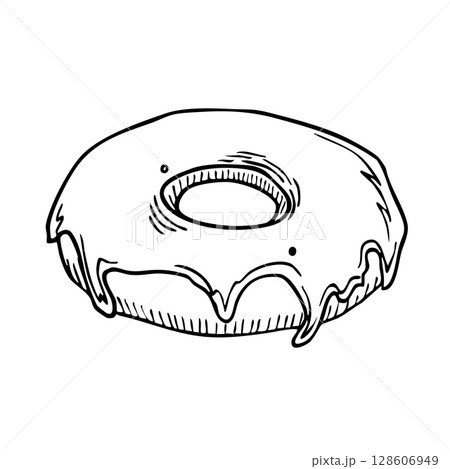 Donut Minimalist Hand Drawn Sketch Icon Food vector Illustration  128606949