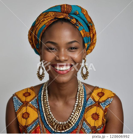 海外風の女性が見せる柔らかな笑顔の横顔ポートレート 海外風の女性が見せる柔らかな笑顔の横顔ポートレート 128606992