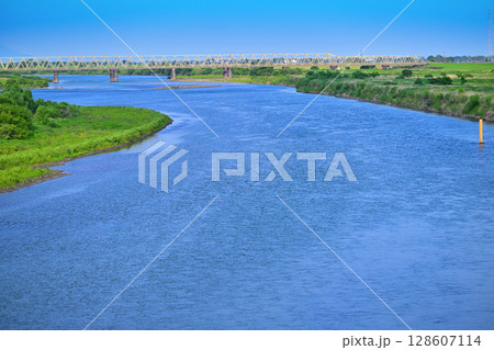 利根川 昭和橋から下流の眺め 初夏の風景 利根川 昭和橋から下流の眺め 初夏の風景 128607114