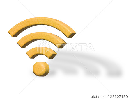 オレンジ 黄色のWi-Fi ロゴ マークのイラスト 3D ピクトグラム オレンジ 黄色のWi-Fi ロゴ マークのイラスト 3D ピクトグラム 128607120