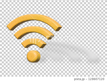 オレンジ 黄色のWi-Fi ロゴ マークのイラスト 3D ピクトグラム オレンジ 黄色のWi-Fi ロゴ マークのイラスト 3D ピクトグラム 128607120
