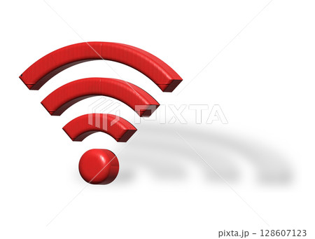 赤い 赤色のWi-Fi ロゴ マークのイラスト 3D ピクトグラム 赤い 赤色のWi-Fi ロゴ マークのイラスト 3D ピクトグラム 128607123