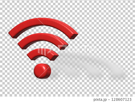 赤い 赤色のWi-Fi ロゴ マークのイラスト 3D ピクトグラム 赤い 赤色のWi-Fi ロゴ マークのイラスト 3D ピクトグラム 128607123