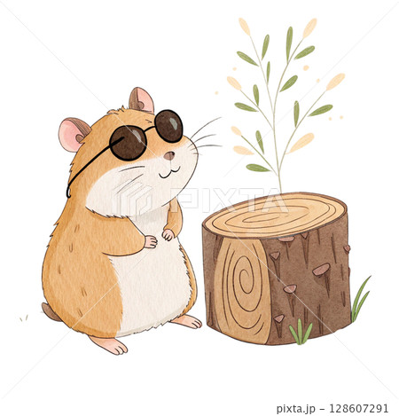 A cut down log  the cutest animal in the world wearing sunglasses Clipart Watercolor  A cut down log  the cutest animal in the world wearing sunglasses Clipart Watercolor  128607291