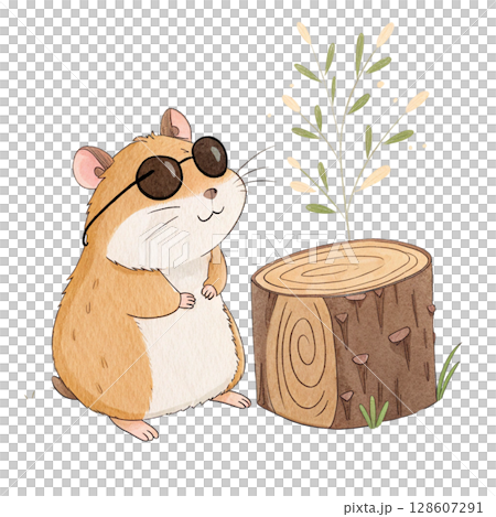 A cut down log  the cutest animal in the world wearing sunglasses Clipart Watercolor  A cut down log  the cutest animal in the world wearing sunglasses Clipart Watercolor  128607291