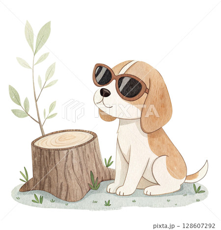 A cut down log  the cutest animal in the world wearing sunglasses Clipart Watercolor  A cut down log  the cutest animal in the world wearing sunglasses Clipart Watercolor  128607292