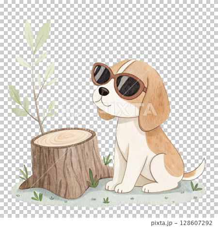 A cut down log  the cutest animal in the world wearing sunglasses Clipart Watercolor  A cut down log  the cutest animal in the world wearing sunglasses Clipart Watercolor  128607292