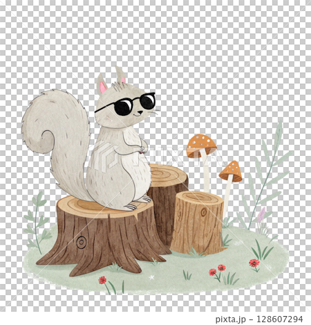 A cut down log  the cutest animal in the world wearing sunglasses Clipart Watercolor  128607294