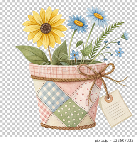 Flower pots and tags Clipart Watercolor Clipart Watercolor  128607332