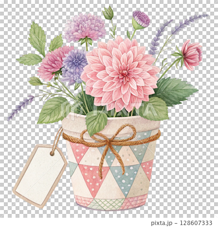 Flower pots and tags Clipart Watercolor Clipart Watercolor  128607333