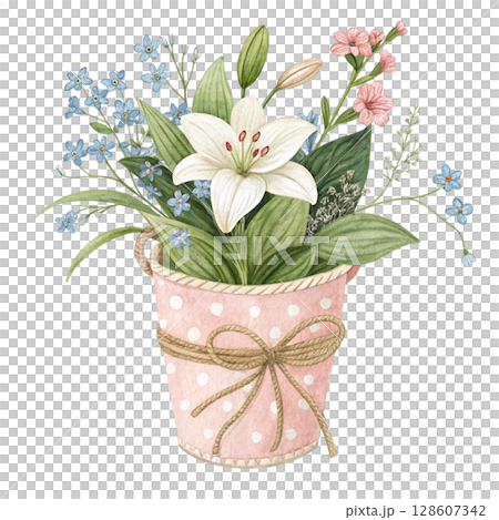 Flower pots and tags Clipart Watercolor Clipart Watercolor  128607342