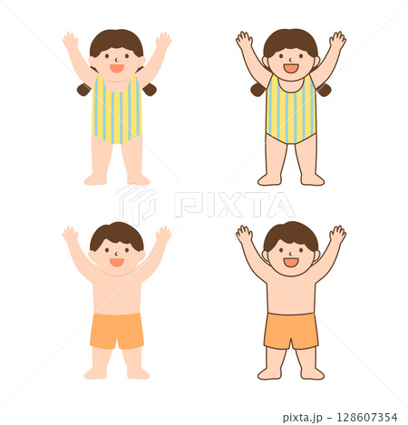 Vector illustration of cute children wearing swimsuit 128607354