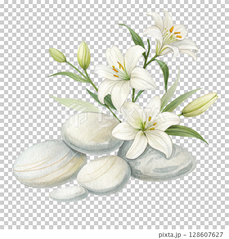 Rocks flowers minimalist Clipart watercolor  128607627