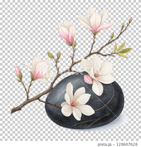 Rocks flowers minimalist Clipart watercolor  128607628