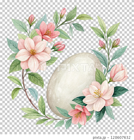 Rocks flowers minimalist Clipart watercolor  128607632