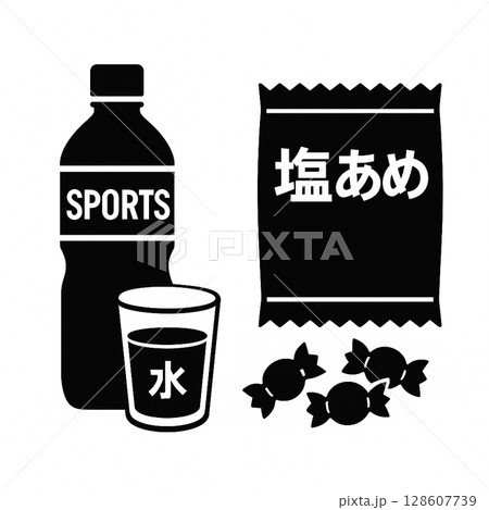 熱中症予防グッズのピクトグラム風アイコンデザイン 熱中症予防グッズのピクトグラム風アイコンデザイン 128607739