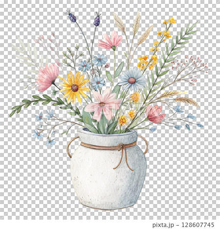 Flower pot painted with watercolors Flower pot painted with watercolors 128607745