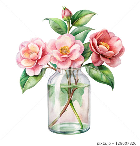 Flowers in a glass bottle Clipart Watercolor  128607826