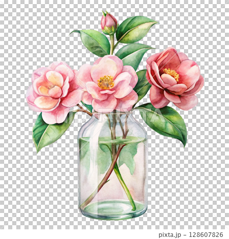 Flowers in a glass bottle Clipart Watercolor  128607826