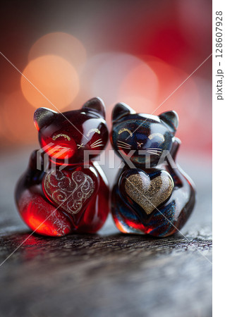 ガラス製の猫のカップル　AI画像 128607928