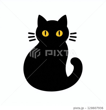 黄色い目の黒猫シルエット 128607936
