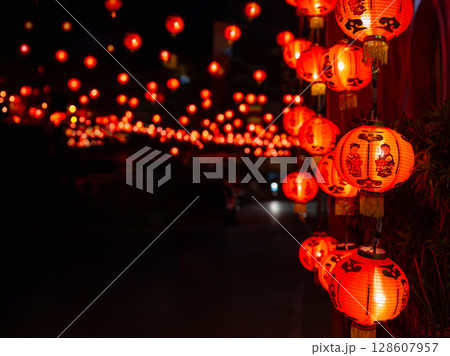 Chinese new year lantern in chinatown area. 128607957