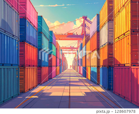 積み上げられたカラフルなコンテナ 128607978