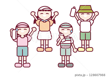 夏の暑さ対策をする子供たちのイラスト 128607988