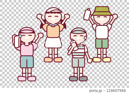 Illustration of kids taking measures against the summer heat 128607988
