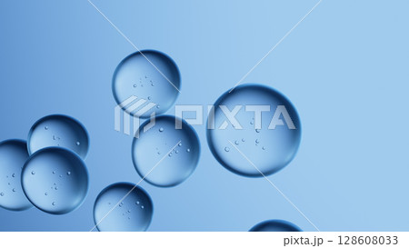 Abstract floating spheres in soft blue light. Modern background for beauty industry 128608033