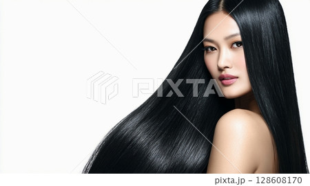 輝く髪の日本人ビューティーバナー6 128608170