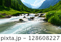 夏の清流と山々 128608227