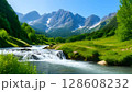 夏の清流と山々 128608232