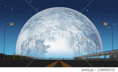 ぽっかりと浮かぶ満月 ぽっかりと浮かぶ満月 128608315