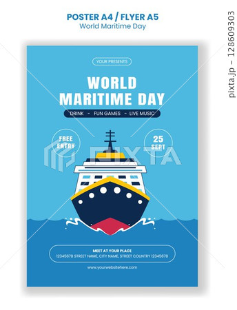 World Maritime Day Flat Hand Drawn Cartoon Templates for Flyer Online Campaign 128609303