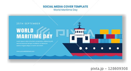 Social Media Cover Template for Celebrating World Maritime Day in Flat Cartoon Style 128609308