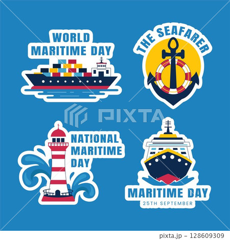 World Maritime Day Cartoon Style Social Media Label with Flat Hand Drawn Look 128609309