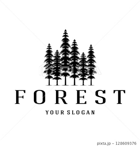 simple pine or fir tree logo,evergreen.for pine forest,adventurers,camping,nature,badges and business.vector 128609376